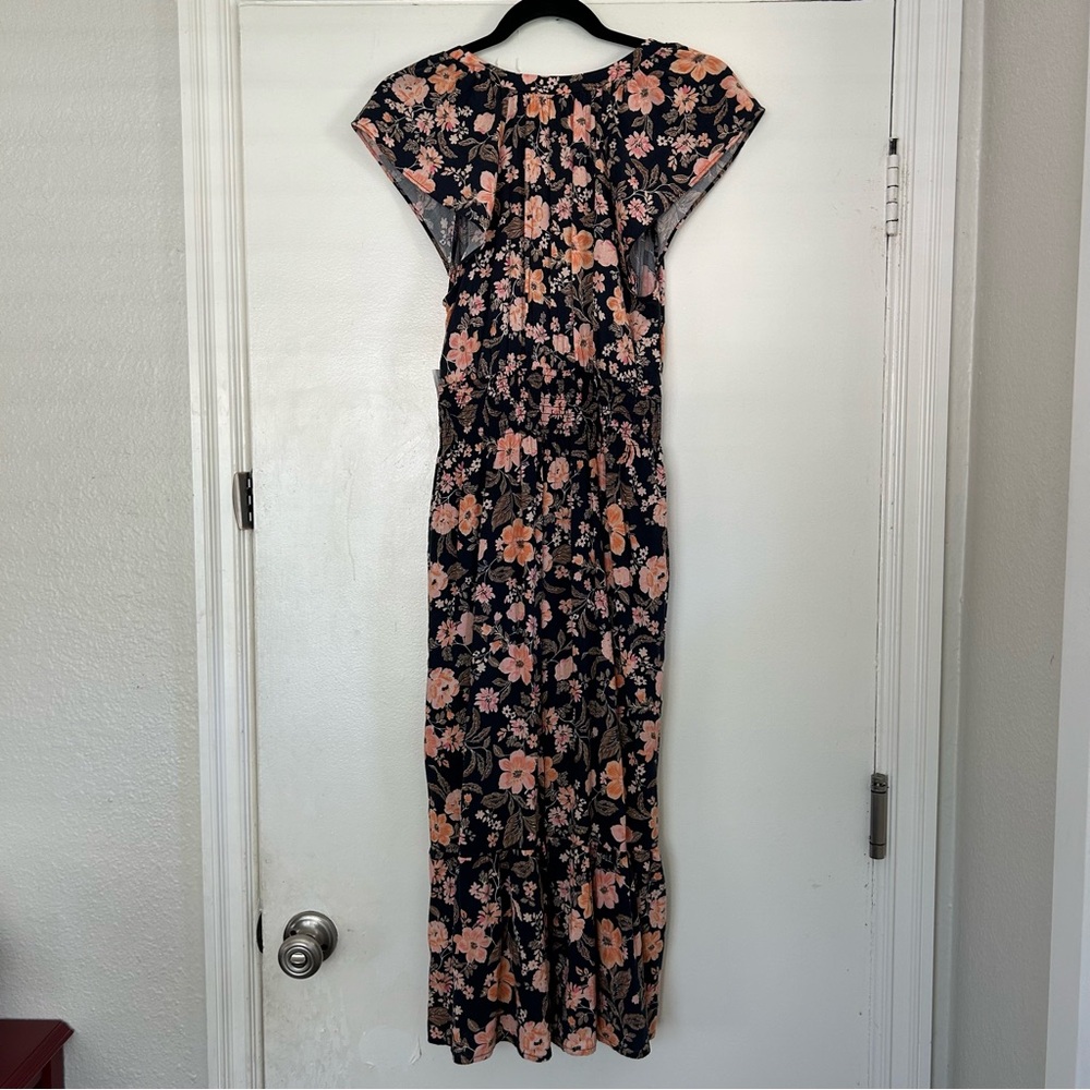 Old Navy Navy Floral Midi Dress with Blush Flowers - Picture 5 of 14